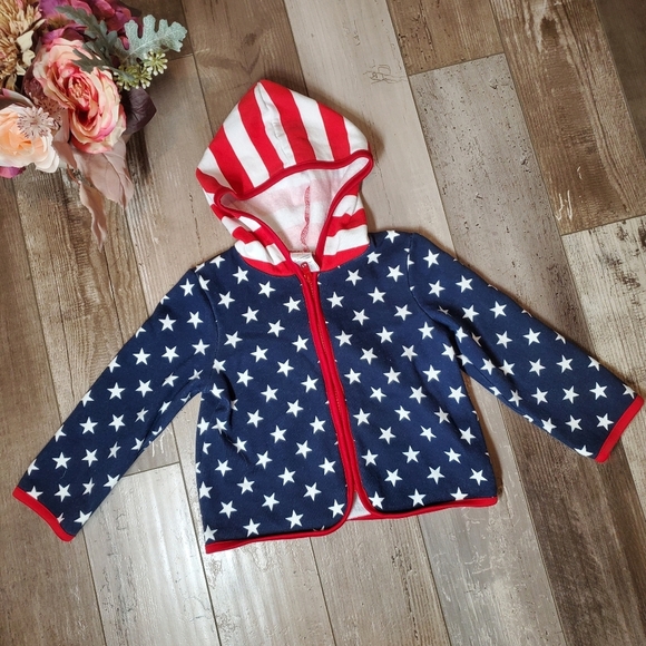 Gymboree Americana Stars and Stripes Toddler Zip-Up Hooded Jacket Size 2T-3T - Picture 1 of 7